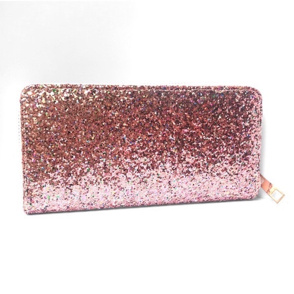 1 LEFT! Pink Glitter Fancy Elegant Glitter Wallet Holiday Date Wedding - Picture 3 of 6